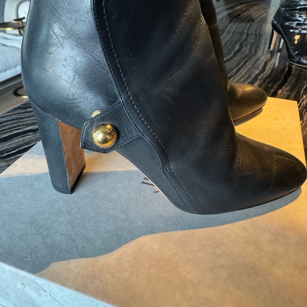 Jimmy Choo Black Heeled Boots with Gold Accent